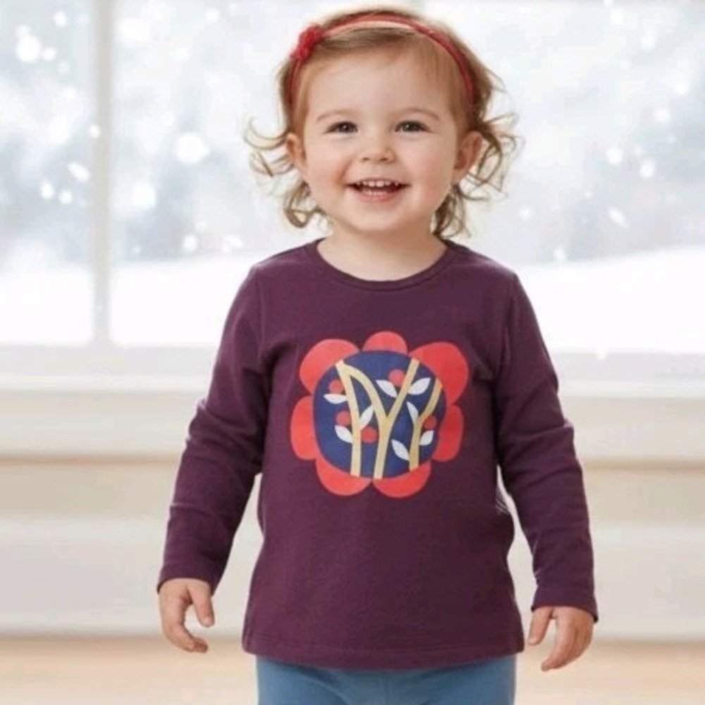 Marimekko Kids Taimet Purple Floral Graphic Long Sleeve Tee Shirt 24M 2T
